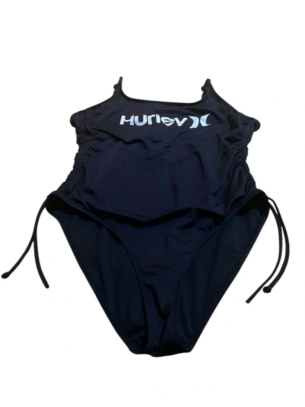 Hurley Black Scoop-Neck Cinch Side One-Piece Swimsuit with Logo - Picture 3 of 7
